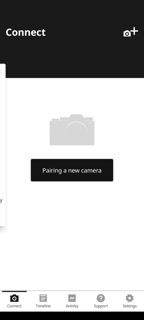 screenshot of XApp homescreen and pairing a new camera button